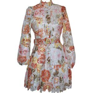 High Neck Long Sleeve floral mini dress